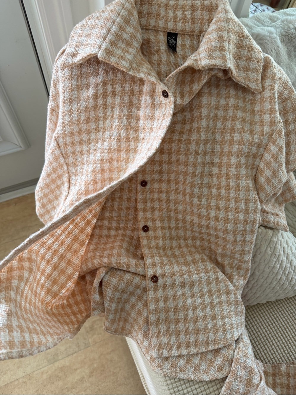 Jax Beige & Cream Houndstooth Button-Down Shirt